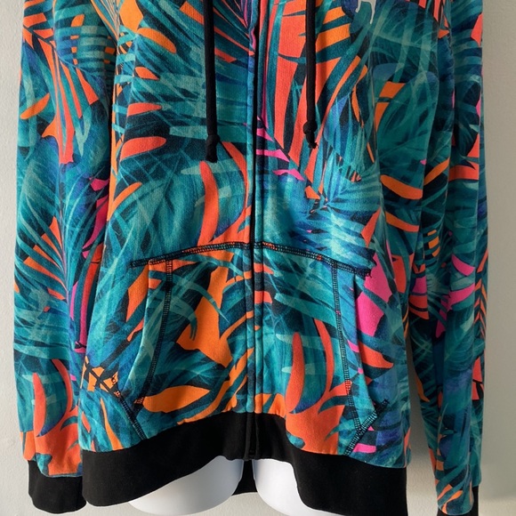 VS PINK Women's Orange and Teal Tropical Print Hoodie jacket M - Picture 3 of 10